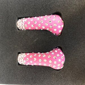 DEOS BRAND APPLE EARPHONE COVERS, PLATINUM, PINK WITH CRYSTALS